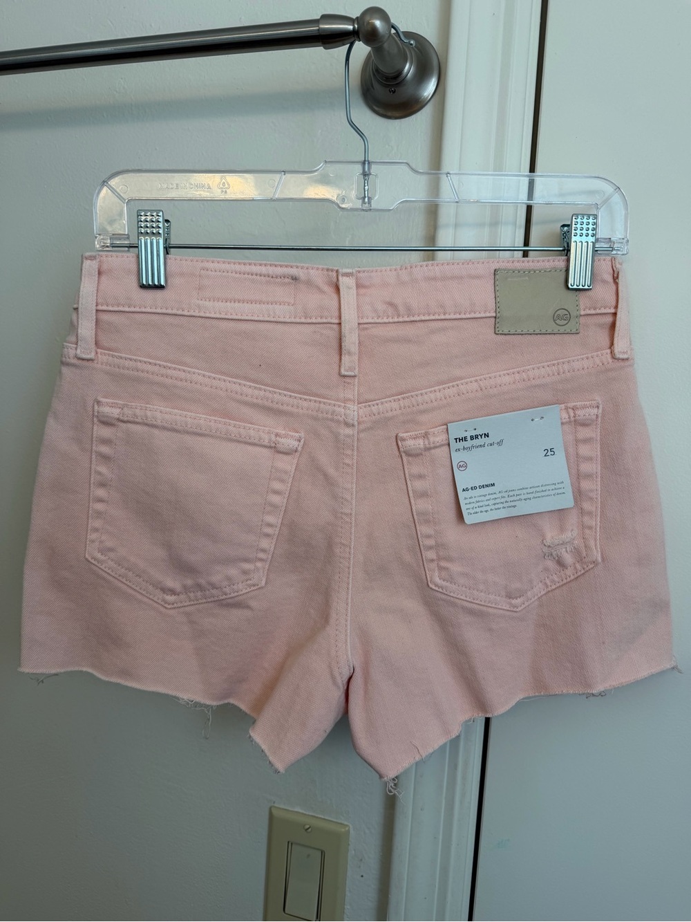 NWT AG Adriano Goldschmied Bryn Ex Boyfriend Cut Off Light Pink Denim Shorts 25 - Picture 8 of 10